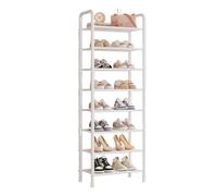 Zapatero Vertical de 8 Niveles Mueble Recibidor Zapatero Armario Zapatero Abierto 43 x 26 x 147 cm, Estantes de Tubos De Hierro, para Pasillo, Dormitorio (Color : White)