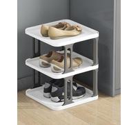 Zapatero vertical estrecho apilable de 3 niveles para entrada, pasillo y dormitorio, solución de almacenamiento de zapatos gris y blanco que ahorra espacio