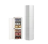Zapatero vertical moderno con diseño giratorio, gabinete de almacenamiento portátil para dormitorio y pasillo, color blanco, redondo, 35 cm de diámetro