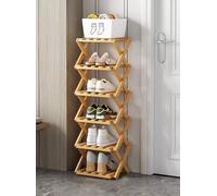 Zapatero vertical pequeño, plegable, de bambú, estrecho, delgado, organizador de almacenamiento de zapatos, torre de zapatos para pasillos, dormitorios, sala de estar, esquina y espacios pequeños (6