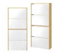[en.casa] Zapatero con Espejo 134 x 63 x 17cm con 4 Compartimentos de Almacenamiento Mueble Zapatero Organizador de Zapatos Color Haya