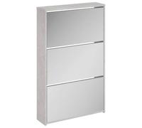 Zapatero y Espejo 3 Niveles Gris Hormigón 63x17x102,5 cm | Madera contrachapada, 3 cajones abatibles, capacidad 3 o 4 pares por cajón, recibidor pasillo salón dormitorio
