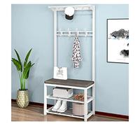 Zapatero y perchero 4 en 1 - Mueble de almacenamiento de entrada con marco de metal con 4 ganchos, elegante y funcional para zapatos y abrigos, diseño que ahorra espacio