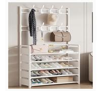 Zapatero y perchero blanco resistente de 5 capas con esquinas redondeadas para mayor seguridad, diseño elegante y estable para soluciones de almacenamiento en el hogar