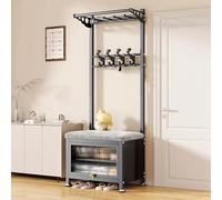 Zapatero y perchero independiente 4 en 1 con puertas acrílicas, barra para colgar y 8 ganchos para entrada, dormitorio u oficina organizada