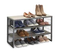 Zapatero Zapatero de 3 niveles, organizador de zapatos resistente y duradero con marco de metal y estante de madera, estante de almacenamiento de zapatos apilable para hasta 12 pares de organizador d