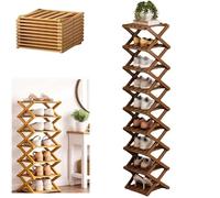 Zapateros independientes, zapatero plegable de bambú con montaje cero, organizador de almacenamiento de 2 a 10 niveles que ahorra espacio for entrada, guardar zapatos, libros, plantas(Tea,9 Tier)