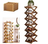 Zapateros independientes, zapatero plegable de bambú con montaje cero, organizador de almacenamiento de 2 a 10 niveles que ahorra espacio for entrada, guardar zapatos, libros, plantas(Tea,7 Tier)