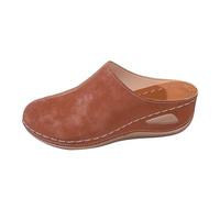 Zapatilla genérica para mujer de verano cerrado, zapatilla para mujer de verano cómoda - mula cerrada de piel, zapata de cuña cómoda, zapatos casuales para ponerse en contacto, marrón, 41 EU