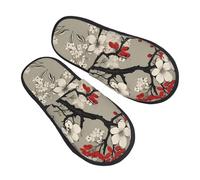 Zapatilla Interior De Ciruelo, Cereza Japonesa Zapatillas De Casa Suaves Zapatillas De Estar Antideslizantes Invierno Cálido Zapatos Para Viaje Hotel Hogar L