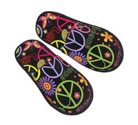 Zapatilla Interior Flores Con El Símbolo De La Paz Invierno Cálido Zapatos Antideslizantes Zapatillas De Estar Cómoda Zapatillas De Casa Para Hotel Hogar Dormitorio L