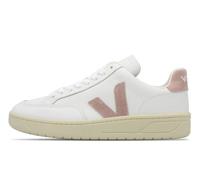 Zapatilla Veja V-12 En Piel Blanca con Logotipo En Ante Rosa