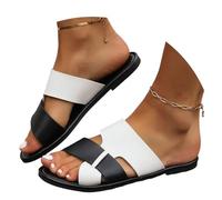 Zapatillas abiertas de moda para mujer - Sandalias elegantes con correa fina de tacón bajo ideal para el día a día de vacaciones, Blanco, 41 EU