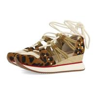 Zapatillas Abiertas Piel Leopardo Y CUÑA Rafia KEWASKUM