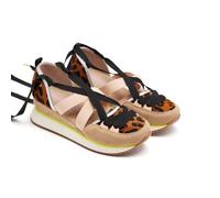 Gioseppo Footwear Zapatillas abiertas Ludlow de piel leopardo y cuña rafia