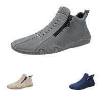 Zapatillas altas con cremallera lateral para hombre, zapatos casuales para hombre, zapatos deportivos de piel, suela plana, botines antideslizantes, sin cordones, zapatillas de fitness, gris, 42 EU