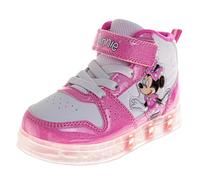 Zapatillas altas para niñas con luces LED de Disney Princess Moana Minnie Frozen Stitch Paw Patrol (tallas: 6-10 niños pequeños/11-12 niños pequeños), Minnie Mouse - Rosa Blanco, 11 Little Kid