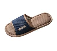 Zapatillas antideslizantes con punta abierta, pantuflas de algodón y lino, lavables, unisex, de lino, para el hogar, para invitados, par de zapatos para el hogar para mujeres y hombres, azul marino