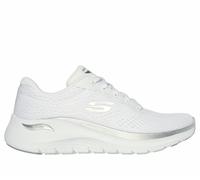 Skechers Arch Fit 2.0 Glow The Distance, Zapatillas Mujer, White Mesh/Silver Trim, 38 EU