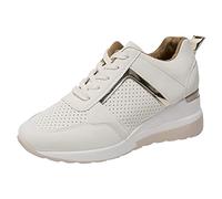 Zapatillas bajas para mujer, suela gruesa, altura de suela elevada, transpirables, con tacón de cuña, para mujer, beige, 41 EU
