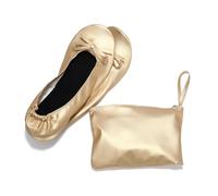 Zapatillas Ballet Niña Ballet Flats Women's Foldable Portable Soft Sole Roll Up Slippers Slip On Comfy Dancing Flat Shoes with Bag For Travel Wedding(Light Blonde,36)