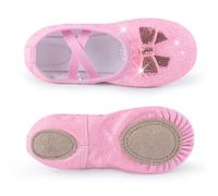 Zapatillas Ballet Niña Girls Ballet Shoes Split-Sole Glitter Sparkly Bow Flats Dance for(Toddler/Kid)(Deep Pink,25)