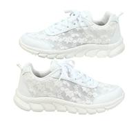 Zapatillas blancas para mujer, ajuste ancho, color sólido, con cordones, estampado de flores, parte superior transparente, suela plana, antideslizantes, puntera redonda, zapatos deportivos, ligeros,