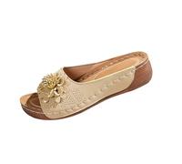 Zapatillas blancas para mujer, con puntera abierta, suela de poliuretano, tacón plano, color sólido, cómodas, con plataforma gruesa, zapatos de agua, Gold, 37 EU