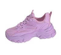 Zapatillas blancas para mujer, zapatillas de cuña - Zapatillas blancas de malla transpirables en Dad Shoes con suela gruesa realzante, zapatos casuales cómodos adecuados para tallas grandes, morado