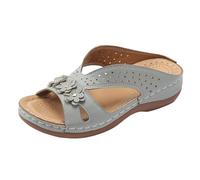 Zapatillas Caladas De Flores De Cuero De De Verano para Mujer Zapatillas De Playa Al Libre (Light Blue 40)