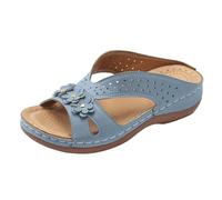 Zapatillas Caladas De Flores De Cuero De De Verano para Mujer Zapatillas De Playa Al Libre (Sky Blue 40)