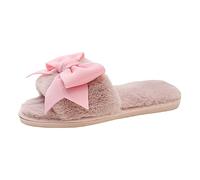 Zapatillas cálidas cerradas para mujer, pantuflas de felpa de invierno, zapatillas de felpa suave con lazo en invierno, zapatillas cálidas de algodón, informales fuera del fondo plano, grandes peludas