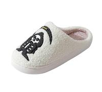 Zapatillas cálidas de invierno para mujer, pantuflas de felpa para mujer, diseño bonito, pantuflas cómodas, mullidas, de felpa, de dibujos animados, de fieltro, cómodas, pantuflas de fieltro, Blanco