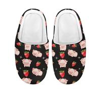Zapatillas Casa Fresa De Cerdo Negro Pantuflas De Invierno Para Hombre | Zapatillas Algodón Peluche Antideslizante Zapatillas de Felpa para Interior Novia Invierno