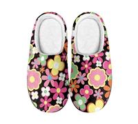 Zapatillas Casa Hombre Flores Amarillas Y Rosadas Invierno Pantuflas De Peluche Para Mujer,Cómodas Cálidas, Exteriores Suela Goma Antideslizante,Interior Y Exterior Para Zapatillas De Casa Mujer