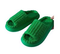 Zapatillas Casa Mujer Abierta Pantuflas de toalla con suela gruesa y punta abierta for mujer, informales, color liso, plataforma algodón felpa una palabra, talla grande, for el hogar(Green,42-43)