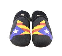 Zapatillas Casa para Hombre y Niño Bandera Cataluña Color: Negro Talla: 38 - Divertido dibujo mapa Catalunya con Senyera Independencia. Comodas y muy calentitas. Fabricadas en España. . Suela Goma.