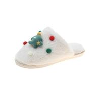 Zapatillas Casa para Mujer Invierno, Zapatillas de Papá Noel con Cálido Forro de Felpa , Zapatillas de Estar por Casa de Espuma de Memoria, Pantufla Peluche con Suela Antideslizante - L Blanca