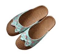 Zapatillas Casa Zapatillas de lino transpirables for mujer, suela suave for interiores for todas las estaciones, sandalias simples y versátiles for uso en el hogar para interiores(Flower green,37-38)