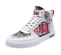 Zapatillas casuales para hombre, antideslizantes, cómodas, elegantes, retro, transpirables, ligeras, con cordones, para gimnasio, suaves, planas, ajustables, acolchadas, color blanco, Red, 39 2/3 EU