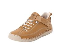 Zapatillas casuales para hombre, de piel sintética, con cordones, con correa de , cosidas a mano, zapatos planos para uso diario, Khaki, 37.5 EU