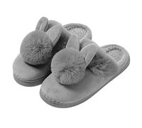 Zapatillas cerradas mujer y elegante zapatos de piel forro grandes zapatillas de invierno cálido zapatillas rectas rectas color sólido babucha interior zapatillas de conejo Doudou y compañía, gris, 42