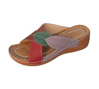 Zapatillas cerradas para mujer, zapatos de cabaña de fieltro para mujer, pantuflas gruesas, pantuflas con tiras para vacaciones, playa, colores a juego, rojo, 39 EU