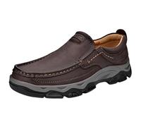 Zapatillas Cómodas Ancho Especial Zapatillas sin Cordones Hombre Impermeable Cuero PU Casual Zapatos Mocasín Zapatos para Caminar Senderismo,Dark Brown 01,42EU