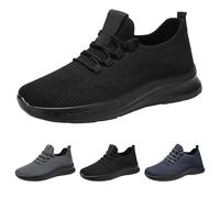 Zapatillas cómodas negras ligeras de verano zapatillas únicas de malla baratas para hombre para primavera y zapatillas ligeras Fly Woven malla inferior elástica transpirable estilo casual, Negro , 39