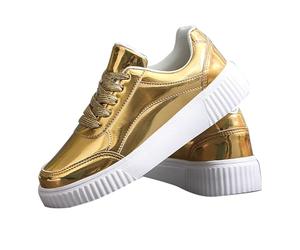 Zapatillas con plataforma de moda para mujer, con lentejuelas, par de deportes, para exteriores, ligeras, para caminar, transpirables, informales, 2025, zapatos informales, dorado, 44 EU