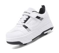 Zapatillas con Ruedas 2 en 1 para Niños, Tenis con Ruedas con 4 Ruedas Desmontables, Patins para Niños y Niñas, Deportivas con Ruedas Calzado de Patinaje,2607 Black,32 EU