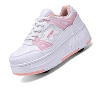 Zapatillas con Ruedas 2 en 1 para Niños, Tenis con Ruedas con 4 Ruedas Desmontables, Patins para Niños y Niñas, Deportivas con Ruedas Calzado de Patinaje,2609 Pink,32 EU