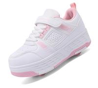Zapatillas con Ruedas 2 en 1 para Niños, Tenis con Ruedas con 4 Ruedas Desmontables, Patins para Niños y Niñas, Deportivas con Ruedas Calzado de Patinaje,2607 Pink,30 EU