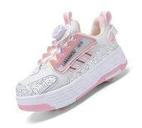 Zapatillas con Ruedas 2 en 1 para Niños, Tenis con Ruedas con 4 Ruedas Desmontables, Patins para Niños y Niñas, Deportivas con Ruedas Calzado de Patinaje,9958 Pink,31 EU